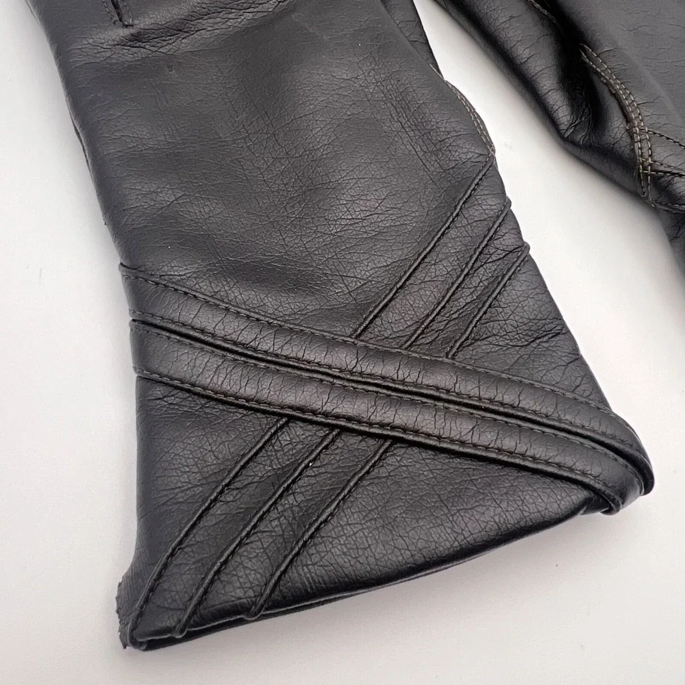 Vintage Fownes Gloves Women's Size A Black Faux Leather WPL‎ 9522 Fourchette